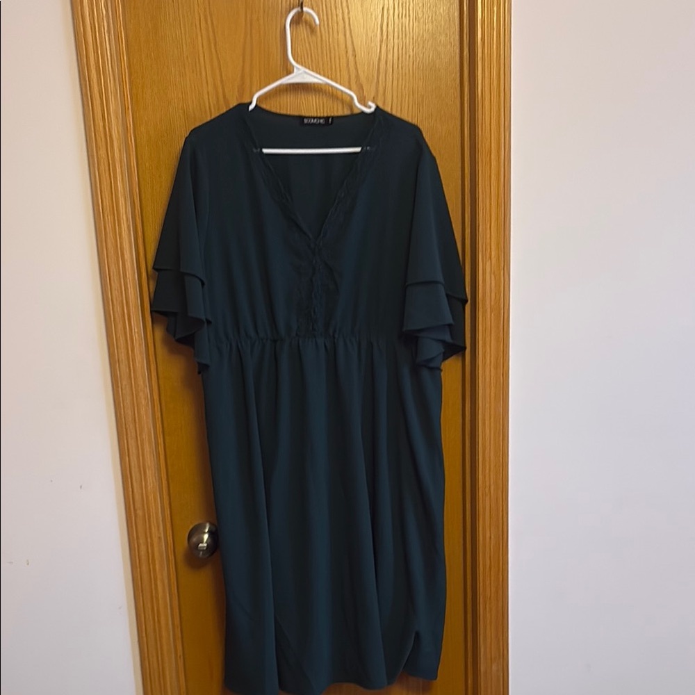 Dark Green V-Neck Dress